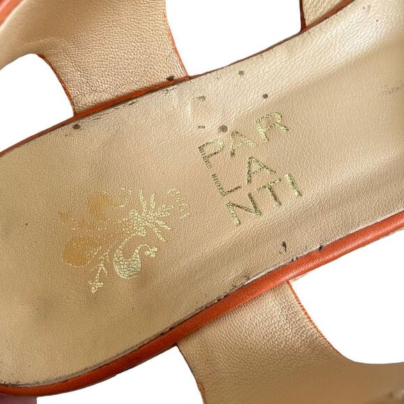 PARLANTI Italy Orange Tan Leather Platform Wedge Cork Sandals 8.5 - Picture 8 of 11